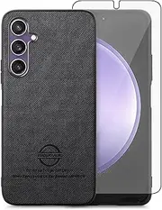[Asuwish] Mobile Phone Case for Samsung Galaxy S23 FE 5G Case with Tempered Glass Screen Protector Glass Leather S 23 S23FE 23FE Mobile Phone Cases Protective Glass Tempered Glass Screen Protector Phone