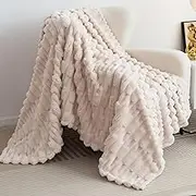 UGFJMN Soft Fleece Throw Blanket - Fluffy Cosy Warm Fleece Blanket for Sofa, Bed and Couch，White，130×155cm