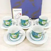 Kutani Ware Coffee Cup Saucer Set Of 5 Floral Patterns 3