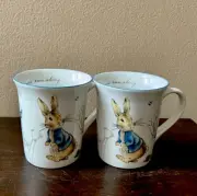 Beatrix Potter Peter Rabbit Set of 2 Collectible Mugs run along into mischief