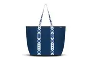 Punch Neoprene Explorer Zip Tote Grocery Carry Bag Navy Blue Patterned Handle
