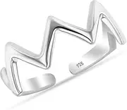 [LeCalla] 925 Sterling Silver Wavy Toe Rings for Women | Adjustable Zig Zag Band Rings | Minimalistic Summer Beach Bare Foot Jewelry, Large, Sterling Silver, No Gemstone