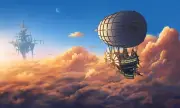 Anime clouds aircraft floating moon fantasy art sky Playmat Gaming Mat