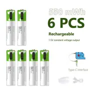 6PCS USB AAA 1.5V Fast Charge Li-ion Rechargeable Battery Type C Cable 750mWh