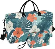 [ZRYSMY] Duffel Bag for Traveling, Tropical Plant Flowers Travel Bag Gym Bag, with Multiple Interior Pockets Shoulder Weekender Bag for Women Men with Toiletry Bag 20.5L x 1.9W x 13.8H, Multi-Colored