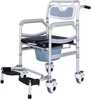 4 in 1 Toilet Wheelchair Shower Commode Wheelchair Wheelchair Height and Pedal Adjustable Transport Bedside Commode with Wheels Bedside Commode for Elder Disabled People