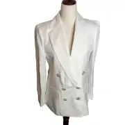 J.Crew $268 Double-Breasted Blazer Jacket Chelsea Linen-Cupro Size 4 BQ254 White