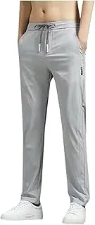 Men's Lightweight Hiking Pants Straight Leg Open Bottom Casual Pants Loose Elastic Waist Joggers Pants with Pockets