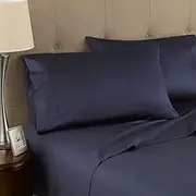 Modern Living 300 Thread Count Certified Organic Cotton Queen Navy Bed Sheet Set, Bedding Sheets