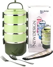 SANQIAHOME 4 Layer Stackable Stainless Steel Lunch Box,Leakproof Green