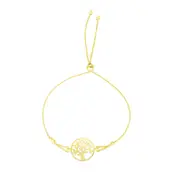 14k Yellow Gold Adjustable Tree Of Life Charm Bolo Bracelet, 9.25"