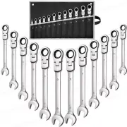 Ratcheting Wrench Set Flex-Head Chrome Vanadium Steel Combination Spanner Kit