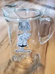 B.C. Comics Glass Pitcher Grog Caveman Johnny Hart 1970's 64 oz. 9.5” VG