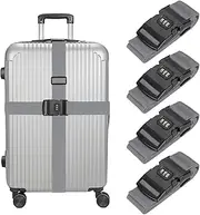 uxcell Luggage Straps with Combination Lock Adjustable Suitcase Belt Strap for Suitcase Briefcase Backpack Travel, Gray, Pack of 4