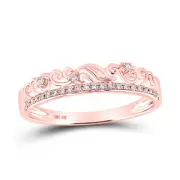 10kt Rose Gold Womens Round Diamond Floral Accent Stackable Band Ring 1/12