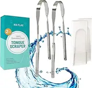 [2 pack] KN FLAX Tongue Scraper [Medical Grade] Reduce Bad Breath Maintains Oral Care 100% BPA Free Metal Tongue Scraper, Tongue Cleaner for Adults and Kids, Easy to Use with Non-Synthetic Handle