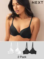 Black/White Push Up Pad Plunge Smoothing T-Shirt Bras 2 Pack A-E (180615) | $49