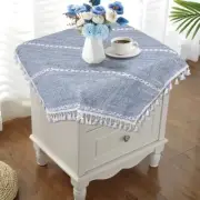 and White Small Tablecloth 24''x24'', Square Nightstand Cover, Linen Dusty Blue