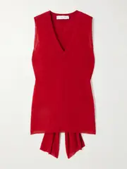 [Proenza Schouler White Label] Proenza Schouler White Label - Heyde Draped Pointelle-trimmed Linen-blend Tank - Red - large large Red