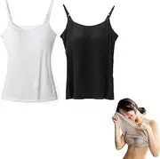 Medicle 2 in 1 Women's Basic Seamless Camisole Solid Color Spaghetti Straps Slim Fit Cotton Adjustable Spaghetti Straps Tank Top for Everyday Casual Wear, Tank Top with Built-in Bra
