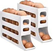 [YZCCKJ] Fridge Egg Organizer, 4 Tier Auto-Rolling Rack, large Capacity Egg Holder for Fridge,Rolling Egg Dispenser for Refrigerator, Space-Saving Egg Rack (White 2)