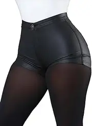[Gaiibbt] Women's Black Faux Leather Shorts High Waist Sexy Stretch Mini Booty Hot Shorts