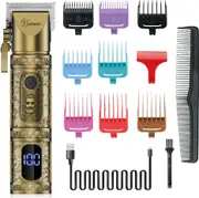 Hatteker Professional Hair Clipper for Men, Cordless Rechargeable Hair Trimmer Eletric Beard Shaver Barber Gromming Kit LED Display (Gold)
