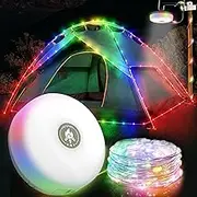 Camping String Lights for Indoors and Outdoors, 3-in-1 Roll Up Portable String Light, Corlorful 33FT Rechargeable Lights for Tent, Party Festival