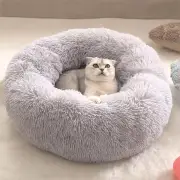 Pet Dog/Cat Soft Plush Round Cushion Bed 60cm - Light Grey / 60cm