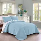 Quilt Set King/California King Size Sky Blue - Oversized Bedspread - Soft Mic...