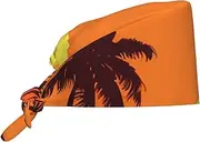 [POCUK] Sunset and Coconut Trees Comfortable Cleaning Work Cap Cooking Catering Chef Kitchen Beanie Adjustable Strap Black, Black, One Size