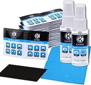 Lens and Screen Cleaning Kit - 2 Spray Bottles, 2 Microfiber Cloths (Size L + S), 50 Individually Wrapped Wet Tissues - for Eyeglasses, Sunglasses, Camera Lenses, Phone/Tablet Screens, etc.