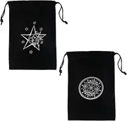 ZWWOGE Pack of 2 Tarot Storage Bags, Storage of Tarot Cards, Pentagram, Bag Holder, Runes with Drawstring, Large for Tarot Cards, Dice Bag, Tarot Card Holder, Gift, 18 x 12 cm (Black)