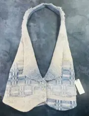 New Anthropologie Pilcro Heritage Sweater Vest Blue Plaid Knit XS Cottage Core