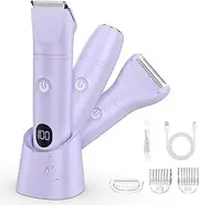 Lanumi 3 in 1 Bikini Trimmer for Women Rechargeable Electric Razors Wet/Dry Pubic Body Hair Trimmer Facial Hair Remover IPX6 Waterproof LCD Display