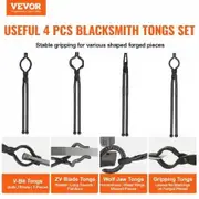 Blacksmith Tongs, 4 PCS, V-Bit Bolt Tongs, Wolf Jaw Tongs, Z V-Bit Tongs and Gripping Tongs, Carbon Steel Forge Tongs with A3 Steel Rivets, for Beginner and Seasoned Blacksmiths, Bladesmiths