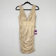 NWT Abby Paris x Lucci Lu Light Gold Bodycon Gathered Dress Size 2