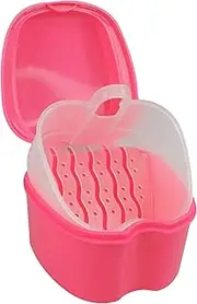 Dentojoy Denture Box in Pink Color - Dental Orthodontic Retainer Case | Teeth Storage Box, Denture Storage Case Fake Tooth Holder with Strainer (1)