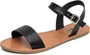 [Trary] Ankle Strap and Metal Buckle Summer Flat Sandals for Women