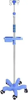 Adjustable Height IV Pole w/Wheels Portable 4 Hook 5 Legs IV Fluid Bag Stand w/Sponge Grip & Storage Tray Floor Standing Infusion Stand for Hospital