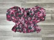 Torrid Crop Top Floral Sheer Chiffon Smocked Off-Shoulder Torrid Size 00 NEW!