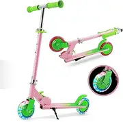 TENBOOM Kick Scooter for Kids 3-8 Light up Wheels 3 Adjustable Height Children Scooter with Kickstand Lightweight Foldable Boys Girls Scooters