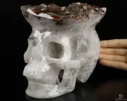 Lifesized 7.1" Quartz Rock Crystal with Red Quartz Druse Carved Crystal Skull