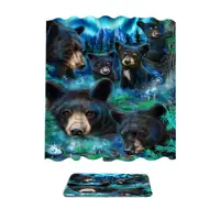 Forest Animals Art Daydream Moonlit Black Bears Shower Curtain