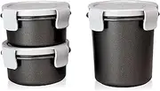 Hausfelder Cereal Cup, Yoghurt Cup to go, 1 x 0.55 L + 2 x 0.25 L, Leak-Proof and Dishwasher Safe, Cereal, Yoghurt and Smoothie Lunch Box (Black & Grey)