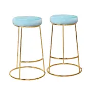 Coco Bar Stool (Set of 2) - Tiffany Blue Fabric Velvet Golden Legs
