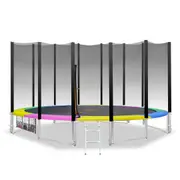12ft Round Spring Trampoline Free Safety Outer Net Pad Mat Ladder - Rainbow