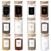 CZZGSM 12 Pcs Glass Spice Jars With 296 Spice Labels Preprinted of White and ...