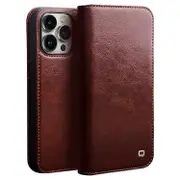 QIALINO Compatible For iPhone 14 Pro 6.1 inch Full Protection Phone Case Flip Wallet Cover Stand Shockproof Genuine Leather Phone Brown