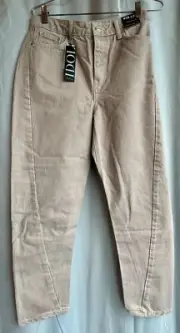 TopShop Idol Twist Seam Mom Crop Jeans High Waist Washed Pink Peach Tapered 28